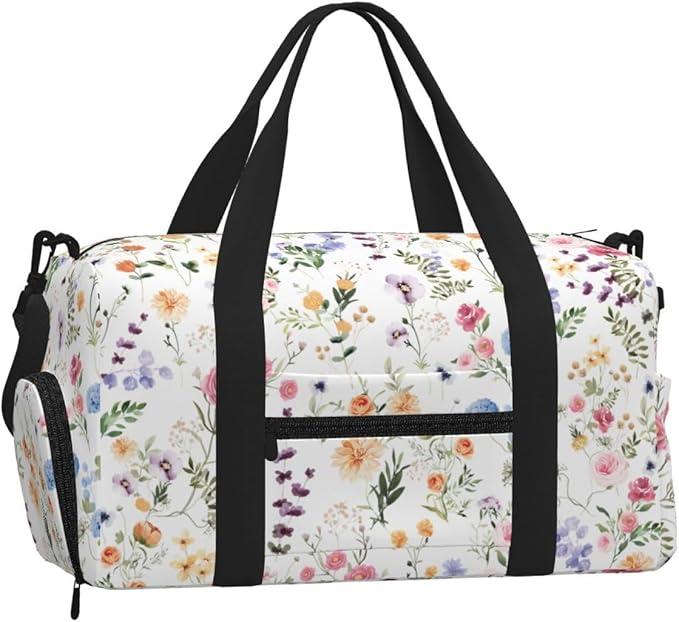 Spring Wildflower Meadow Flower Garden Greenery Women'S Gym Duffle Bag With Shoes Compartment, Ideal For Travel, Gym, Sports, Duffel, Weekender