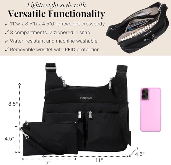 Baggallini Crossbody Travel Bag 11x8.5 Lightweight Water-resistant Nylon Handbag