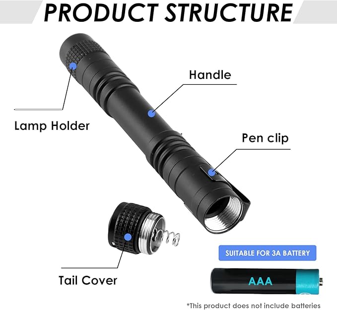Mini Flashlight, AAA Small Pen Light with Clip, Portable 500lm Pocket Pen Flashlight for Inspection Repair Outdoor Emergency (6 Pack, Black, 3.5" & 5.1")