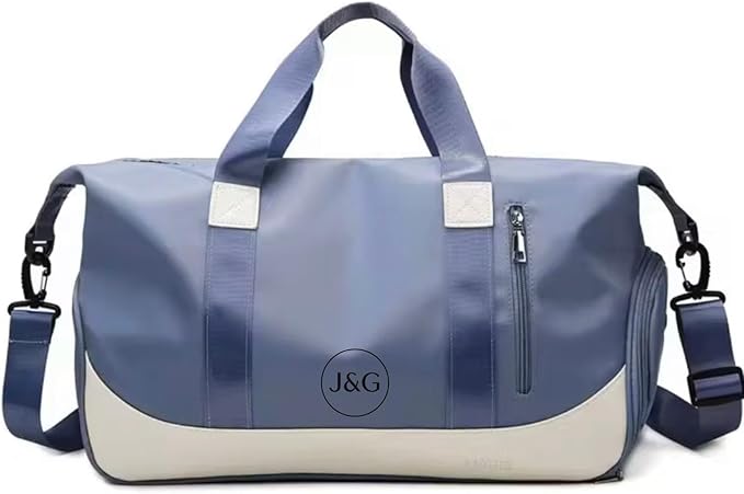 J&G Waterproof Gym Duffel Bag – Lightweight Travel & Sports Bag with Shoe Compartment and Wet Pocket for Men & Women – Carry-On Weekender for Gym, Beach, Trips – 8 Colors (Blue)