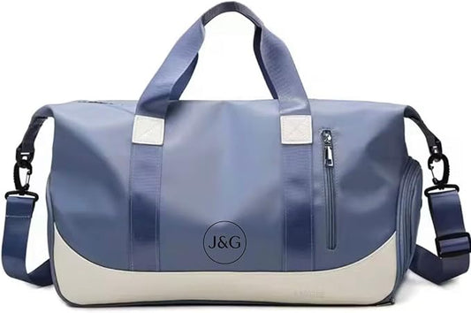 J&G Waterproof Gym Duffel Bag – Lightweight Travel & Sports Bag with Shoe Compartment and Wet Pocket for Men & Women – Carry-On Weekender for Gym, Beach, Trips – 8 Colors (Blue)