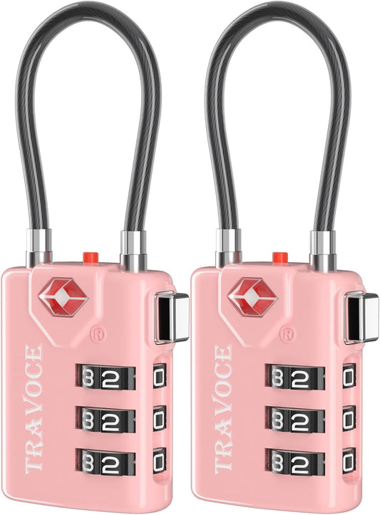 Search Alert TSA Approved Travel Combination Luggage Cable Locks for Suitcase, Gym Locker,Toolbox,Backpack 1,2,4,6 &10 pk (Pink 2 Pack)