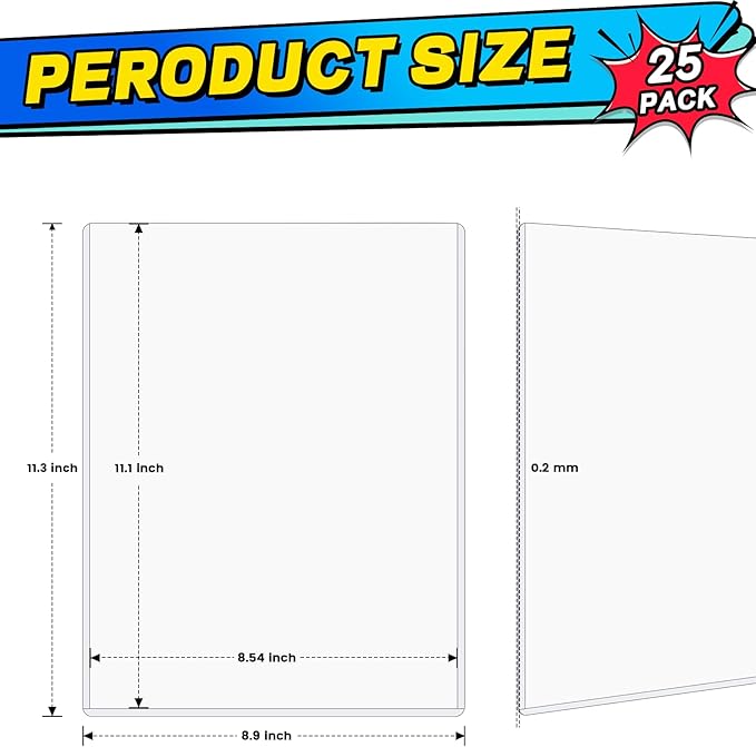 25ct 8.5"x11" Hard Plastic Sleeves for Paper, Crystal Clear Top Loaders Page Protectors, Premium PVC Plastic Sheet Protectors, Document Sleeves Protectors for Photo, Contract, Menu and School Papers