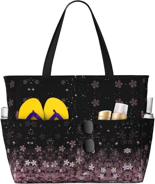 Large Beach Bag for Women Waterproof Foldable Travel Shoulder Tote Bag with Pocket for Weekender Pool Vacation