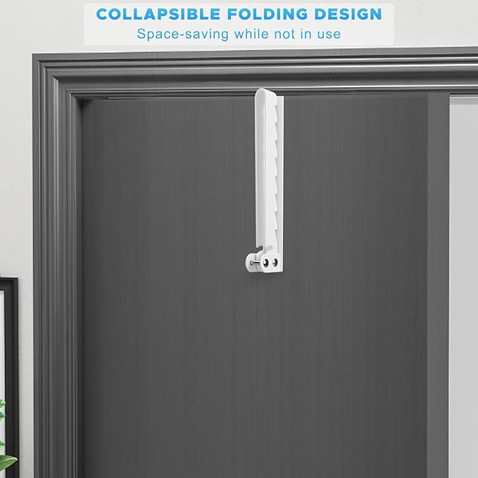 FYY Over The Door Hooks Hanger, 1 Pack Collapsible Folding Over Door Clothes Drying Rack Space Saving Laundry Hanging Storage Hook for Clothing, Coats, Towels for Bedroom Bathroom White
