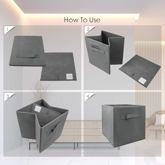 Storage Cubes Collapsible fabric Storage bins,cube storage organizer 10.5 * 10.5 * 11 inch,For home and office Collapsible Closet Shelf Organizers, Drawer Organizers(Grey)