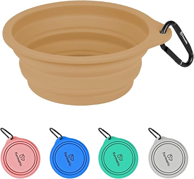 Portable Collapsible Dog Bowl, Food Grade Silicone, Large Capacity, Easy to Wash - Ideal for Outdoor Camping and Hiking, Suitable for Dogs, Cats, and Pets (Brown)