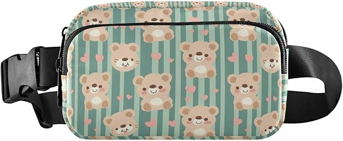 Kawaii Teddy Bears Green Stripe Fanny Pack for Women Men Water Resistant Fashion Waist Packs with Adjustable Strap Belt Bag for Travel Workout Jogging Hiking 21219330