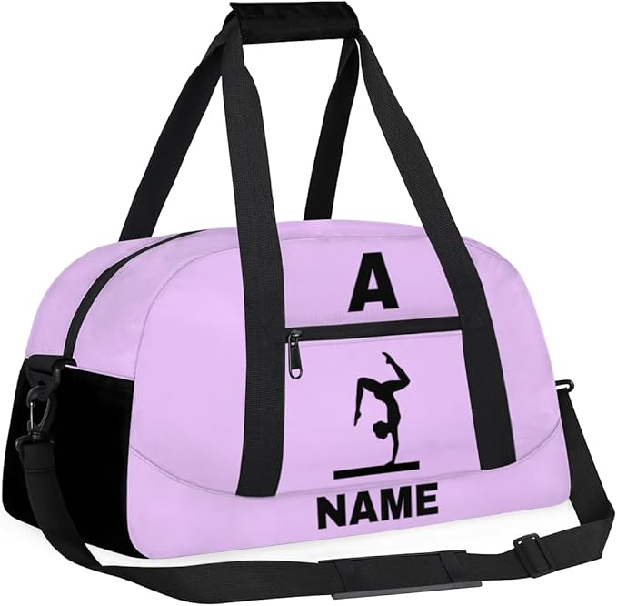 Personalize-Kids-Sports-Duffel-Bags With Custom Name Text Carry-On Overnight Travel Gym Lightweight Dance Pattern Sports Bags For Girls Boys Kids,Lilac 1