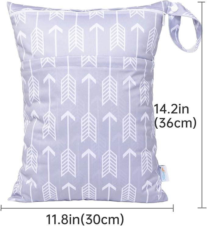 Wet Dry Bag for Swimsuit Two Zipper Pockets Travel Beach Pool Reusable Waterproof Yoga Gym Bag for Baby Cloth Diaper Swimsuits Wet Clothes 3 Pack Grey,Black Stripe