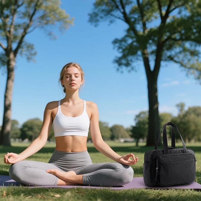 mini gym bag for women, travel duffel bag with wet pockets and Shoe Compartment,Lightweight carry on weekender duffel, water resistant,for sports,yoga,dance,black