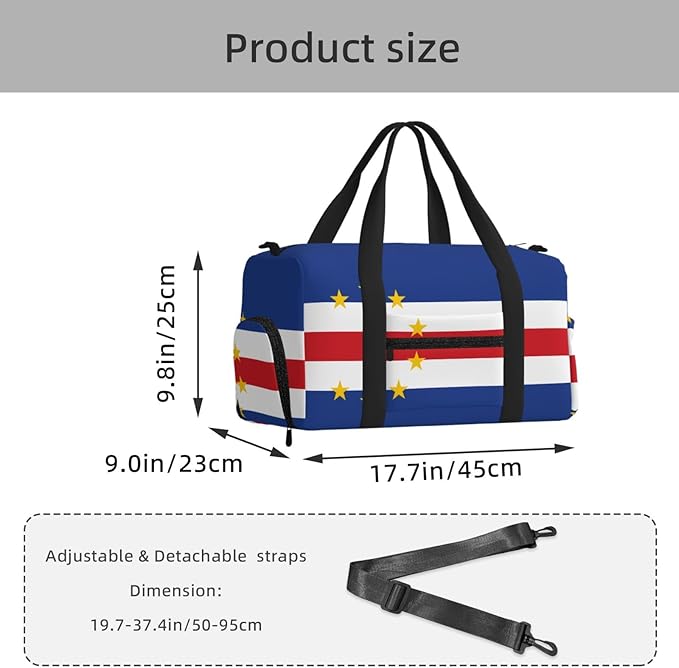 Flag of Cape Verde Print Gym Bag with Shoe Compartment for Women Men, 17.7in Sports Duffle Weekender Tote, Overnight Travel Duffel Bag Carry On