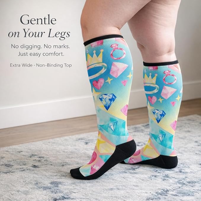 Extra Wide Diabetic Socks for Swollen Feet Men Women Non Binding Soft Stretch Colorful Design
