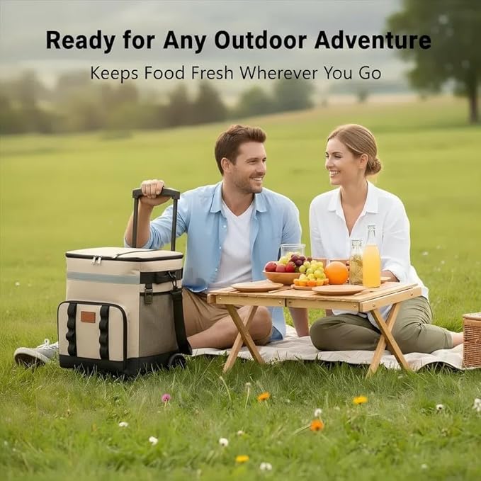 Insulated Rolling Cooler with Wheels - Soft Leak Proof Ice Chest for Camping, Travel and Lunch - Portable Wheeled Advanced Insulation