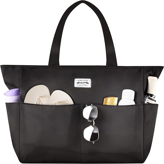HOMESPON Large Waterproof Beach Bag for Women Sandproof Tote Bag Pool Bag with Zipper and Pockets for Travel Vacation Gym