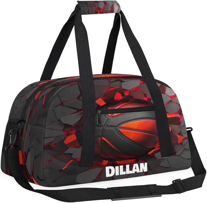 Custom Name Sports Bag for Kids Boys, Personalized Gym Duffel Fitness Travel Weekender Tote Carry-On Training Perform Bag Soccer Black Red