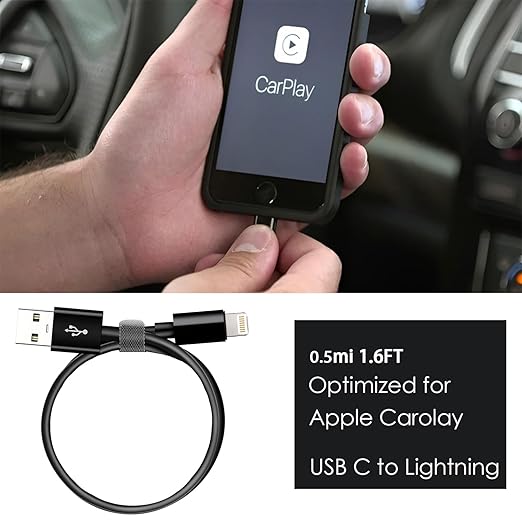 Short IPhone 14 Car Carplay Cable, 20 inch USB A to Lightning Cable for iPhone 14, 14 pro max,14 Plus,SE 2nd/13/12/11/Xs/XR, iPad 4/5/6/7/ 8, Mini 2/3/4/5, Air 2/3 Charger Cord, Car Charging Cable