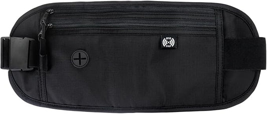 FuninCrea Waterproof Hidden Money Belt for Travel, Anti-Theft Belt Bag with RFID Blocking Function Adjustable Slim Waist Bag with 2 Zipper Pockets and 1 Back Pocket for Men and Women (Style l, Black)