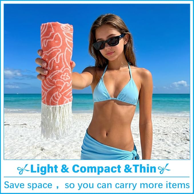 Thin Turkish Beach Towel Lightweight Soft Cotton Extra Large XL Oversized Sand Free Sandproof Absorbent Quick Dry Towels Cloud Bath Pool Travel Compact Essentials Accessories for Adult Gifts