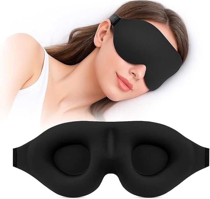 3D Comfortable Sleep Mask, Black, Ultra Soft Light Blocking Eye Cover for Men and Women, Eyelash Friendly Design