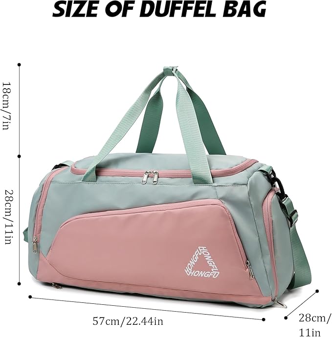 Eslcorri Gym Duffle Bag for Women Men, Sports Backpack with Wet & Shoe Compartment, Fitness Overnight Weekender Bag for Yoga, Swim, Travel (C, Pink)