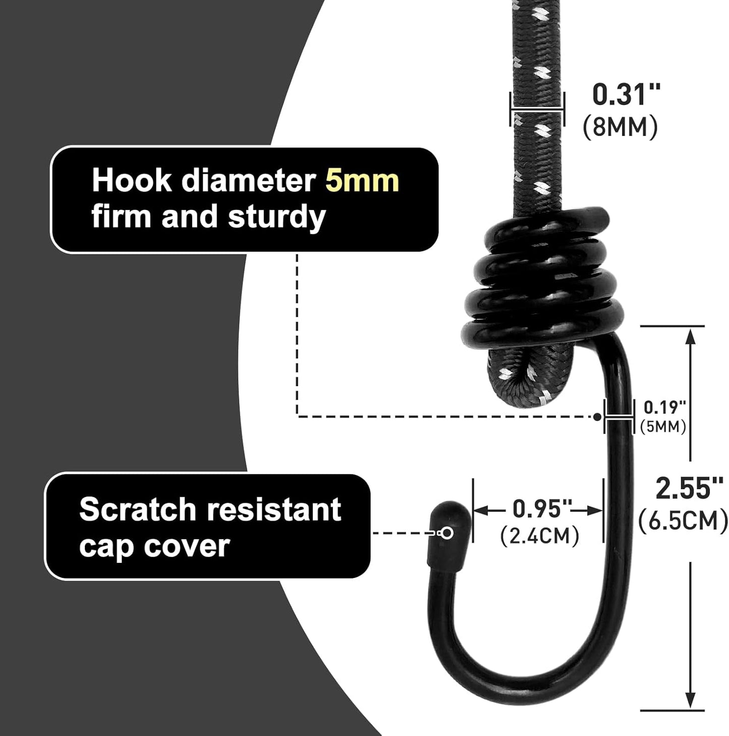 Bungee Cord Luggage Cord Resilience 32 Inch 4 Pieces for SecuringTents, Tarps, Luggage ，Truck, ATV Off-Road Motorcycle Bicycle Riding,Multi-Scenario Applicable (Black)