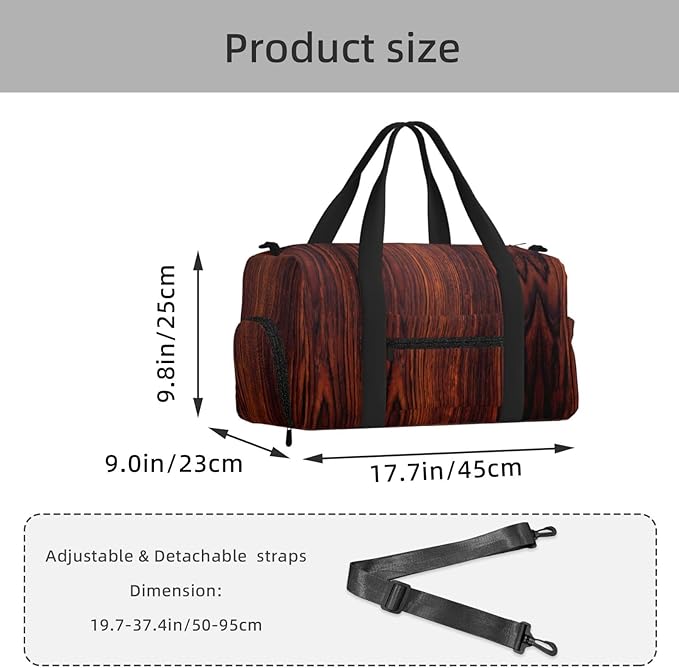 Dark Mahogany Wood Grain Brown Wood Pattern Women'S Gym Duffle Bag With Shoes Compartment, Ideal For Travel, Gym, Sports, Duffel, Weekender
