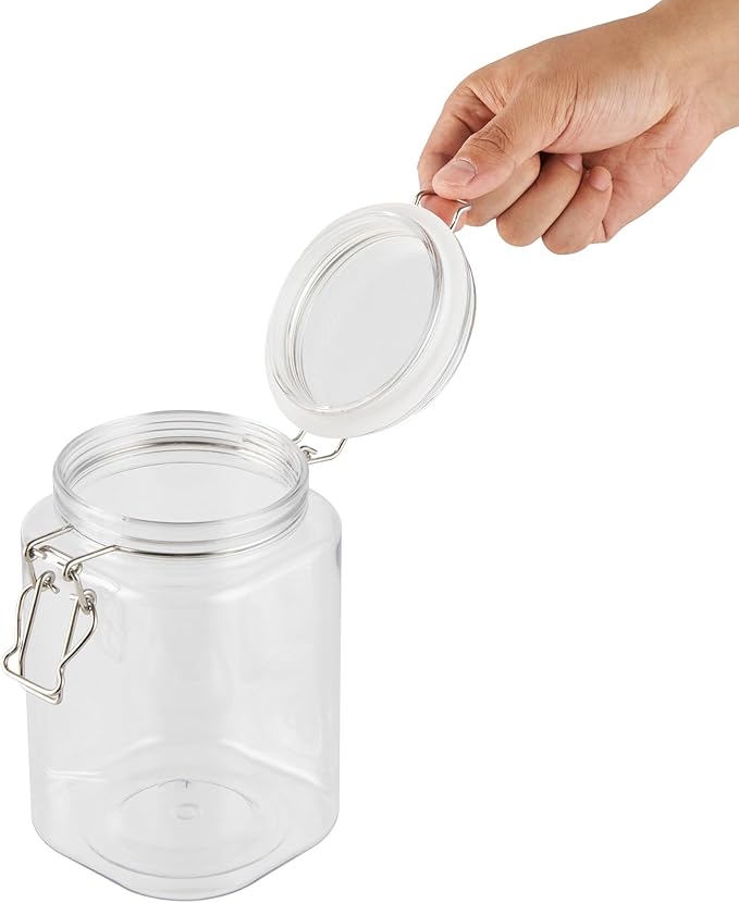 Met Lux 43 Ounce Hinged Food Storage Jars, 20 Airtight Jars With Lids - Rubber Gasket, Wide Mouth, Clear Plastic Square Canisters, Freezable, For Kitchen And Pantry Storage - Restaurantware