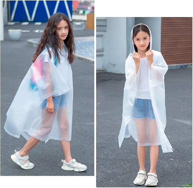 Rain Poncho for Kids (2 Pack), Reusable EVA Children Raincoat Ponchos Rain Jacket with Hood for 6-14 Girls Boys