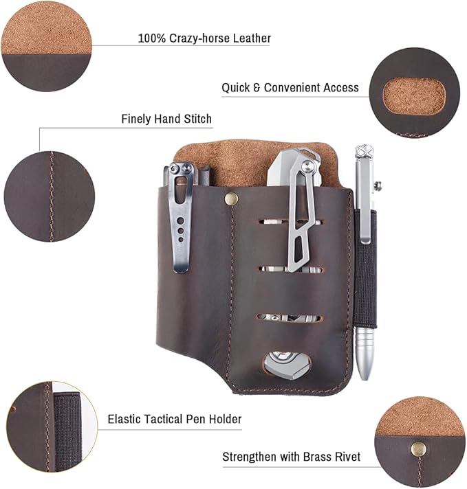 VIPERADE PJ15 Multitool Sheath for Belt, EDC Leather Sheath, Leather Flashlight Holster, EDC Belt Organizer, Leather EDC Pocket Organizer, Flashlight Sheath