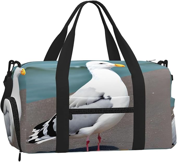 Cute seagull Print Gym Bag with Shoe Compartment for Women Men, 17.7in Sports Duffle Weekender Tote, Overnight Travel Duffel Bag Carry On