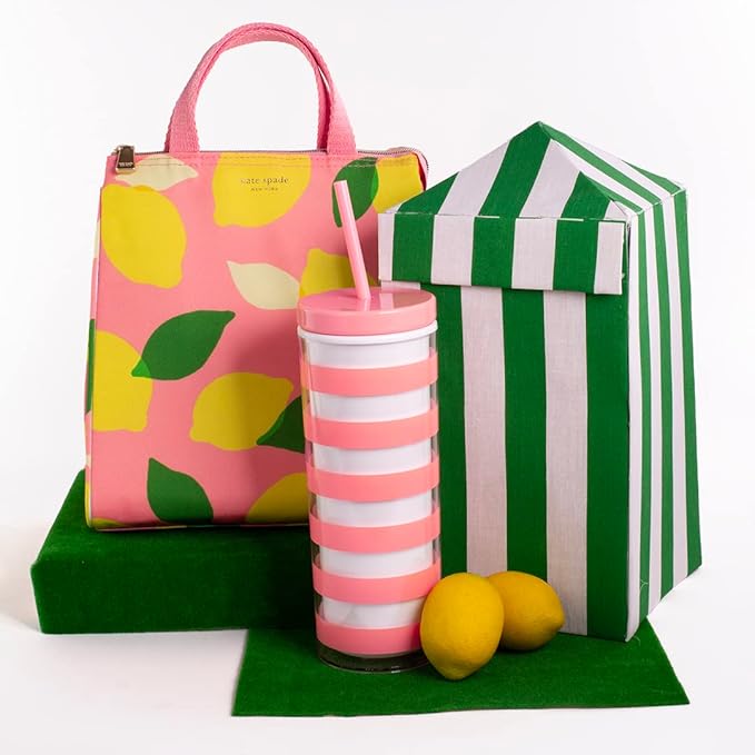 kate spade new york Portable Soft Cooler Lunch Bag, Thermal Tote with Insulated Interior Lining and Storage Pocket, Lunch Tote for Women, Lemon Toss