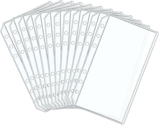 AxeWoodz 12pcs A6 Binder Pockets Clear PVC Double Side 2 Pockets Binder Pouches 6 Hole Zipperless Side Open Cash Envelopes for Bills Money Organizer