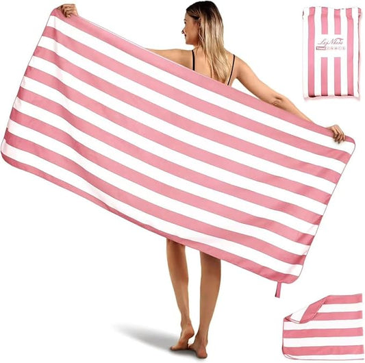 2-Pack Microfiber Beach Towels Set (63"x31.5" + 31.5"x16") | Oversized Quick Dry Sand Free Travel Towel for Beach Pool Gym Camping (Pink)
