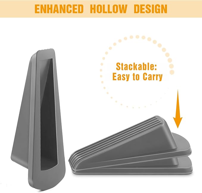 Crosize 3 Pack Rubber Door Stoppers for Floor, Door Stop Wedge for Heavy Duty Door, Gray