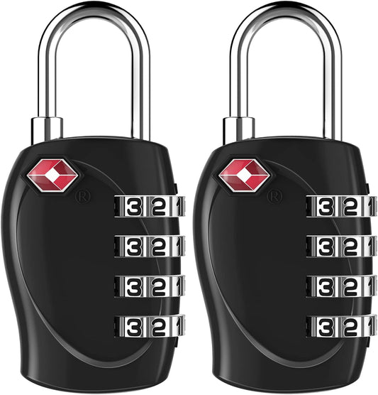 ZHEGE Luggage Locks TSA Approved, Zipper Locks for Suitcase, Backpack, Tent, 4 Digit Small Combination Padlocks for Travel, Gun Case, Gym Lockers (Black, 2 Pack)