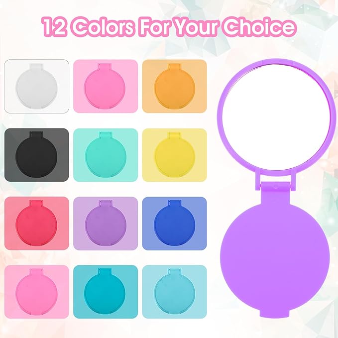 12 Pcs Mini Folding Mirror 2.4 in Pocket Travel Mirror Portable Round Compact Mirrors Vintage Small Makeup Mirrors for Purse Daily Use Party Favors Women Girls Gifts (Blue, Yellow, Orange)