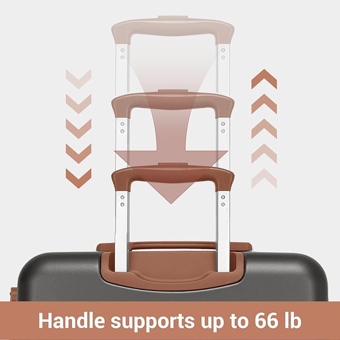 Kono Expandable 20 Inch Carry On Suitcase Airline Approved, Lightweight ABS+PC Hardshell Luggage with 360° Silent Spinner Wheels, Grey/Brown