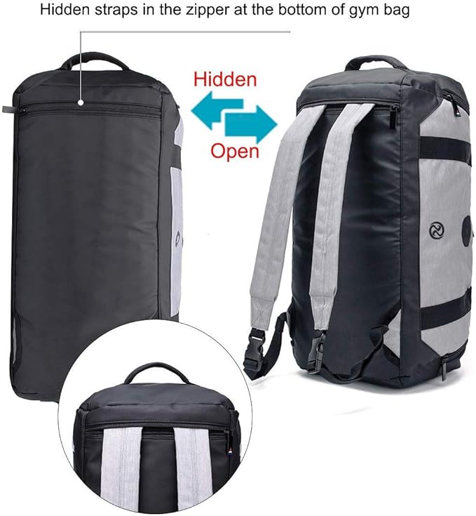 Gym Duffle Bag Backpack Waterproof Sports Duffel Bags Travel Weekender Bag for Men Women Overnight Bag with Shoes Compartment Grey