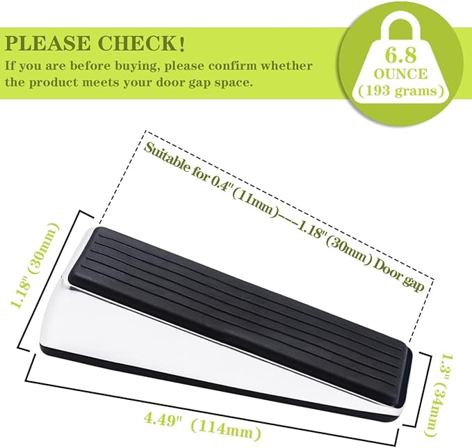Metal Door Stop, Premium Rubber Heavy Door Stopper, Wedge Stopper, 4Pack, Suitable for Door Clearance of 0.4IN-1.18IN (11mm-30mm)