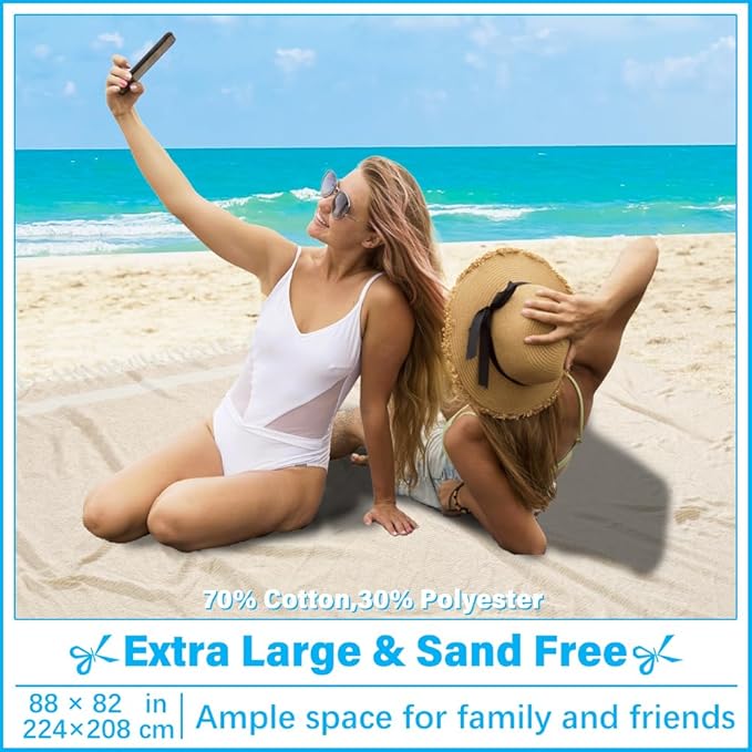 Oversized Turkish Beach Towel Blanket XXL Cotton Sandproof Towels Boho Woven Extra Large Big Sand Free Giant Throw Blankets Huge Quilt XL Picnic Camping Necessities Cloud For Adult Gifts Beige