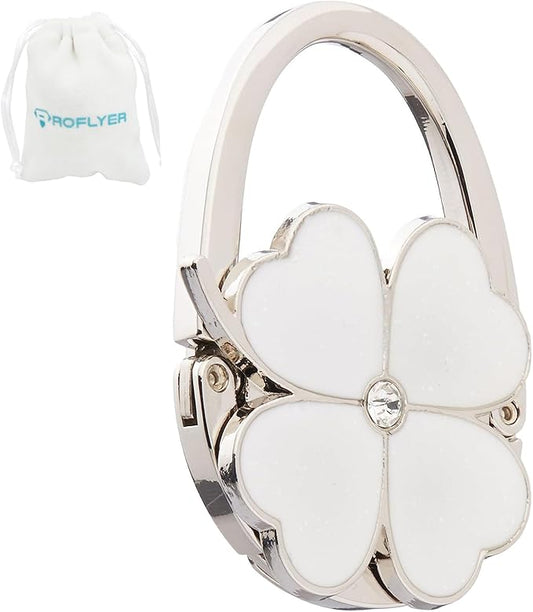 Clover Design Foldable Handbag Hanger Folding Purse Table Hook Holder(White)