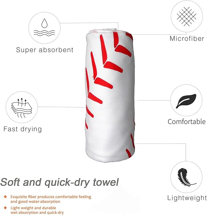 Baseball Stitches Oversized Sand Free Beach Towel – 71"X32" Lightweight Quick Dry Microfiber Terry Towel For Travel, Swimming, Pool, And Camping, Absorbent And Compact Beach Essential For Women Men