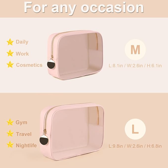 2PCS Clear Makeup Bag Set, Waterproof TPU Purse Organizer Pouches, TSA Approved Toiletry Bag, Diaper Bag Organizer Pouch, Travel Organizer Bags for Women and Kids
