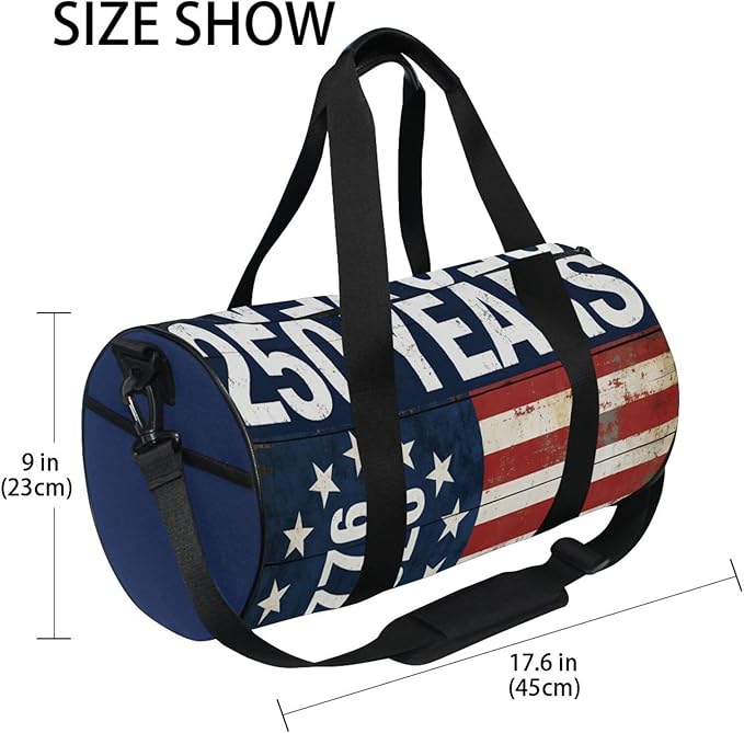 Sports Gym Bag Usa 250th Anniversary Round Travel Duffel Bag for Women Men Weekender Overnight