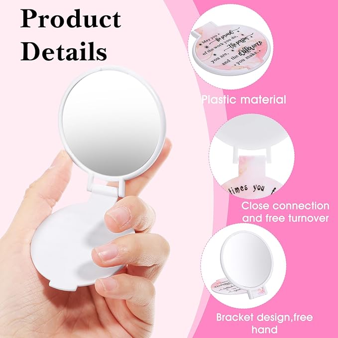 100pcs Light Pink Compact Mirror Bulk Gifts for Women, Mini Inspirational Purse Handheld Makeup Pocket Mirror, Round Portable Makeup Folding Mirrors Gift for Christmas Valentine Daily Travel Coworker