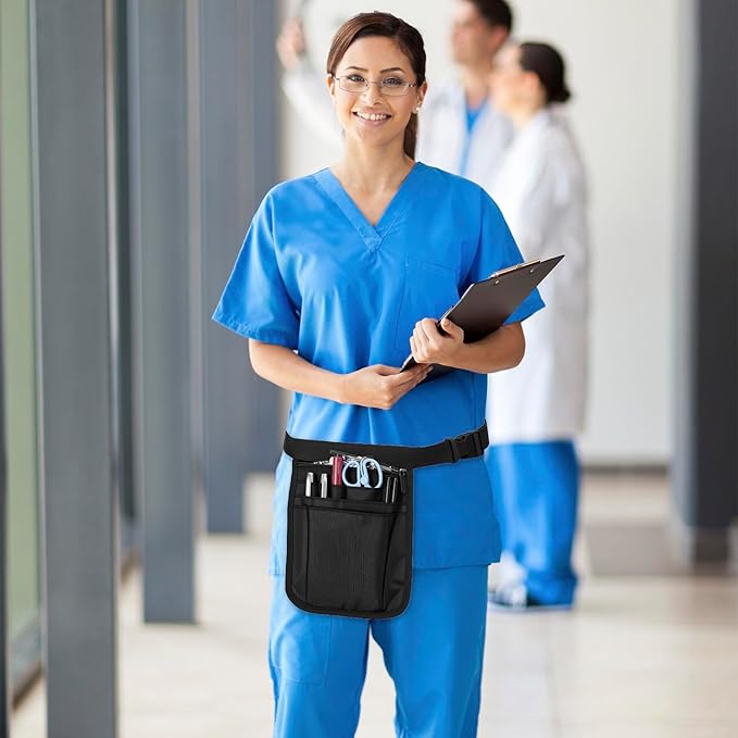 QWORK Medical Organizer Belt, Nurse Storage Bag Waist Bag Pouch for Medical Scissors Care Kit Tool, (Black, 10x7')