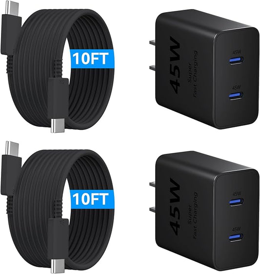 Phone 17 Charger Fast Charging, 45W Dual USB C Charger Block, USB C Wall Chargers with 10FT Long USBC Charging Cable Cord for Phone 17 16 15 Pro Max/17 16 15 Pro/16 15/16 15 Plus, Pad Pro/Air, S25/S24