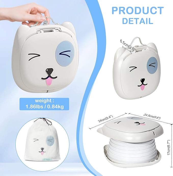 Travel Potty for Toddlers, Portable Potty Chair with 1 Roll Premium Waste Bags - Kids Toilet for Car, Camping, Indoor Outdoor - Easy Clean Training Seat (White Gray) by Yszawmx