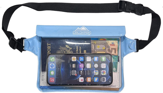 DRLOKPAK Waterproof Waist Bag Pouch Fanny Pack Bum Bag with Secret Holder Keeps Your Phone Kindle Wallet Watch & Valuables Dry - Perfect for Surf Canoe Swim Snorkel Dive Beach Pool(Blue)